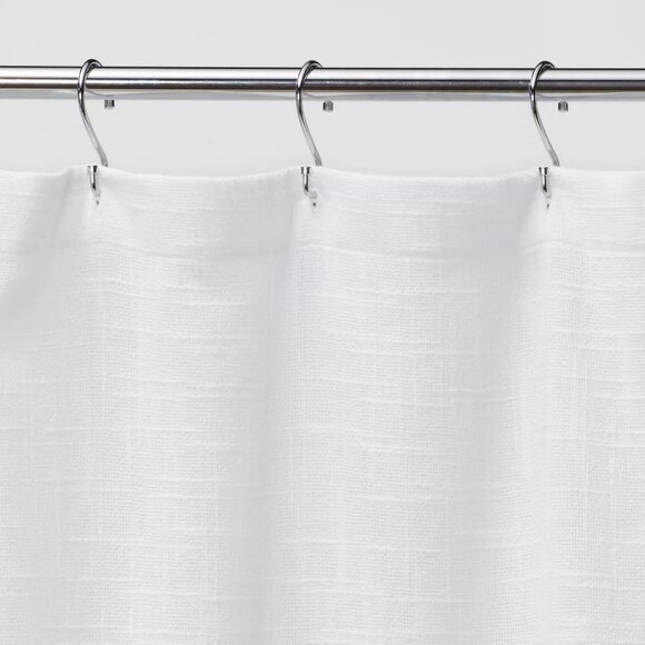 Woven Linen White Shower Curtain - Picture 1 of 6